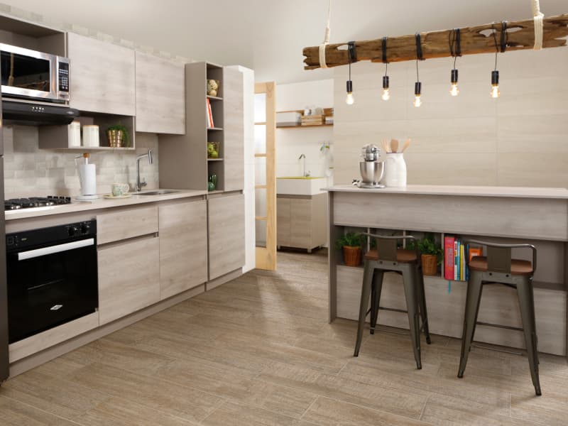 Cocina Provenza para espacios amplios con alacena y barra