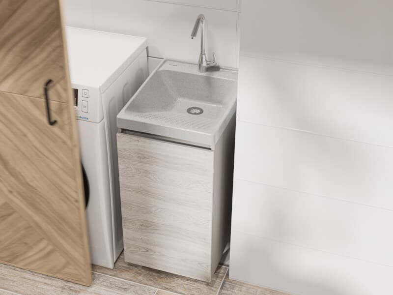 Lavadero moderno gris para espacios pequeños