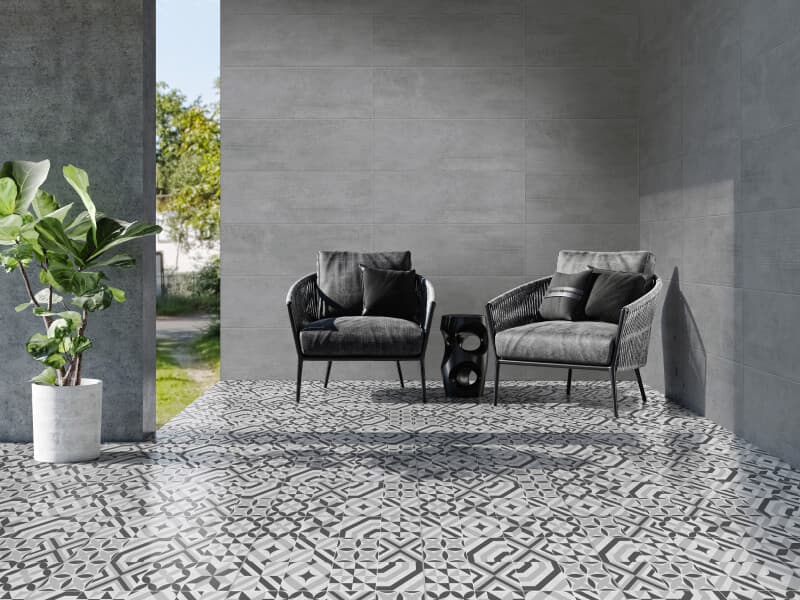 Patio exterior moderno en tonos grises