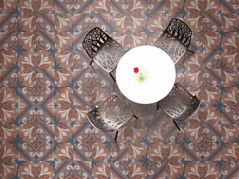 Comedor exterior con junta azul petróleo