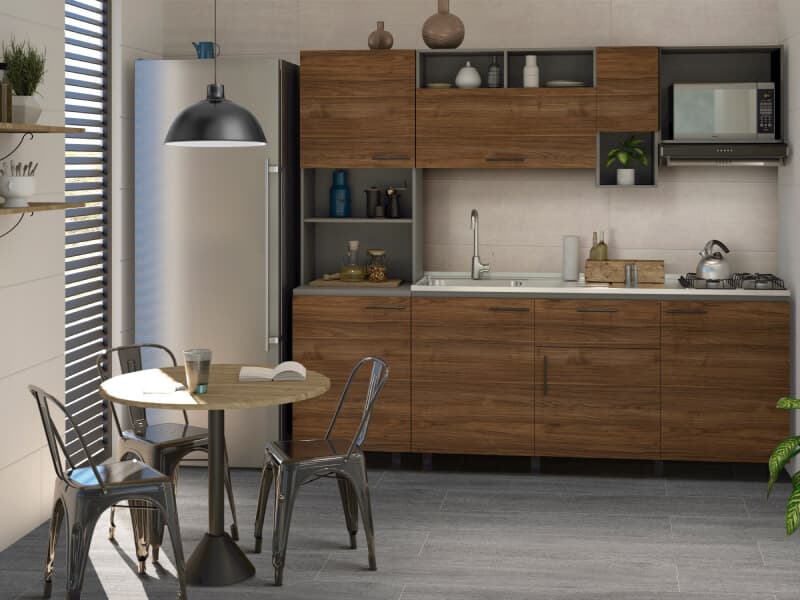 Cocina integral moderna en tonos madera