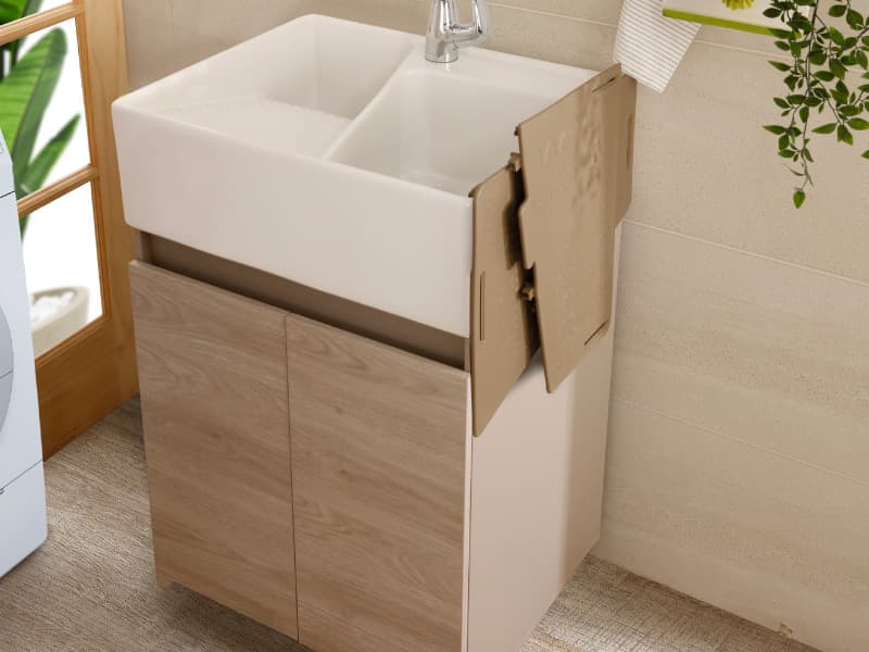 Cuarto de ropas en colores beige con Lavadero Provenza