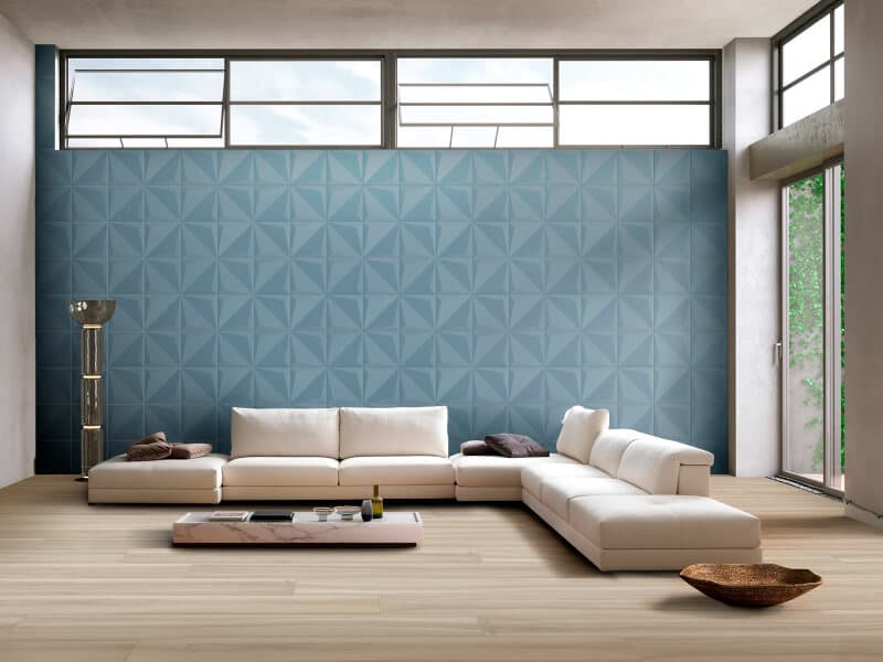 Sala de estar con pared 3D