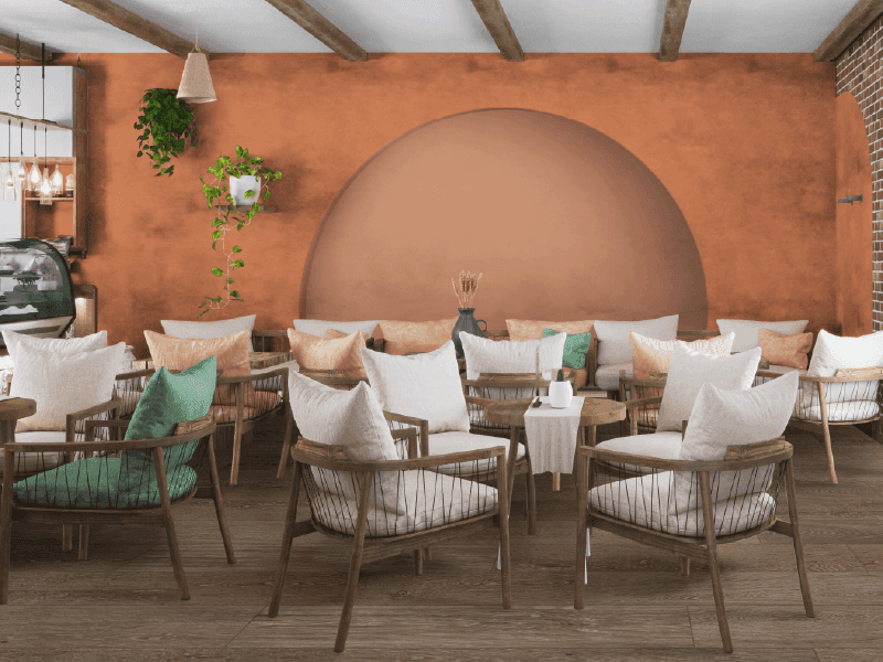 Ambiente cafetería moderna con estilo campestre