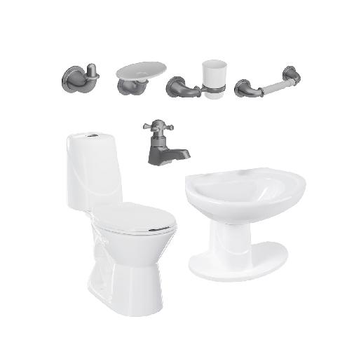 Combo Happy II Blanco Gf Gris: sanitario, lavamanos con semipedestal, grifería y accesorios Gris Perlado