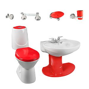 ComboHappy home 4.8 rojo con lavamanos de semipedestal corona