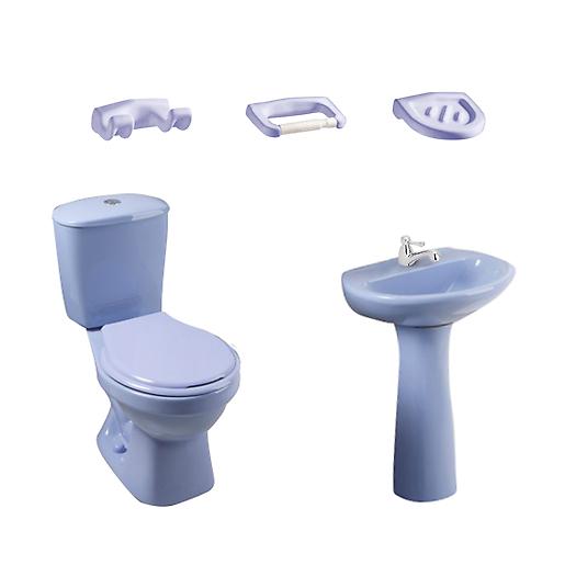 Combo laguna 4.8 azul cielo con lavamanos de pedestal con asiento corona