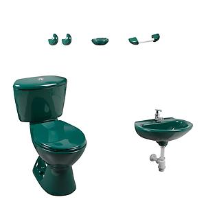 Combo sanitario Manantial verde oscuro con lavamanos de pedestal
